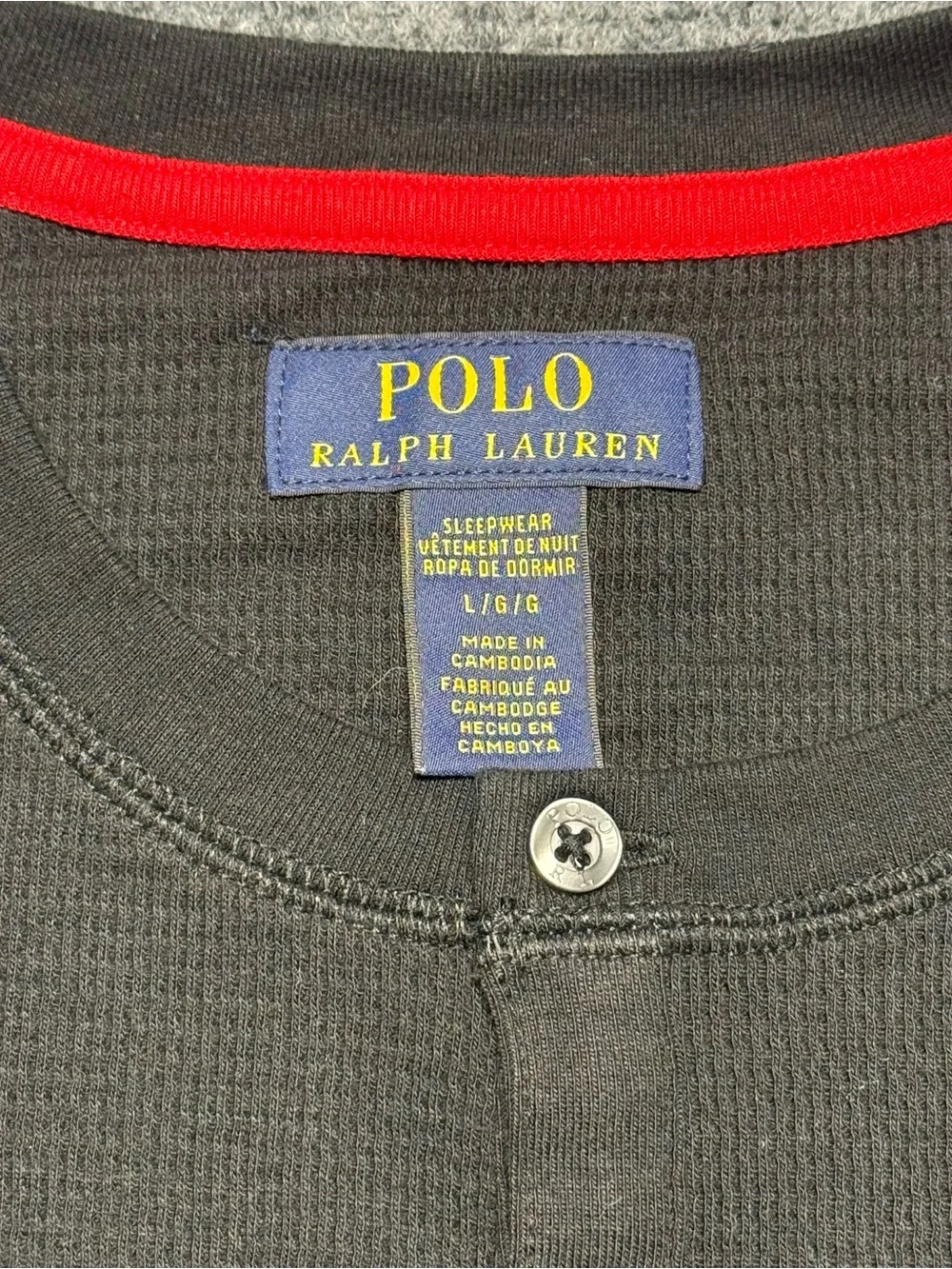 Polo by Ralph Lauren Black Long-Sleeve Henley with Red Pony Logo NWT
